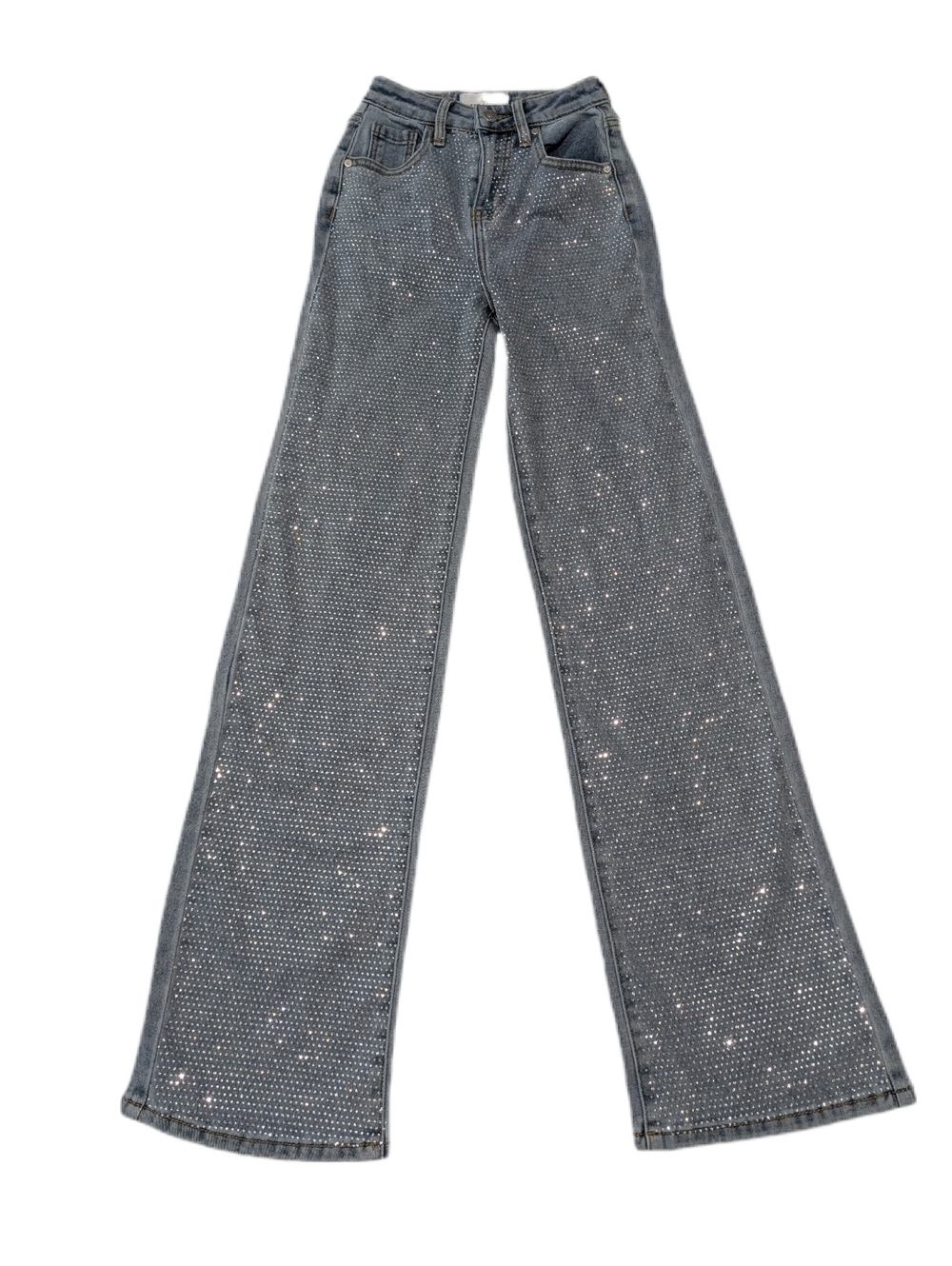 Austin Landing Women's Crystal Embellished Front Wide Leg Blue Jeans size 00